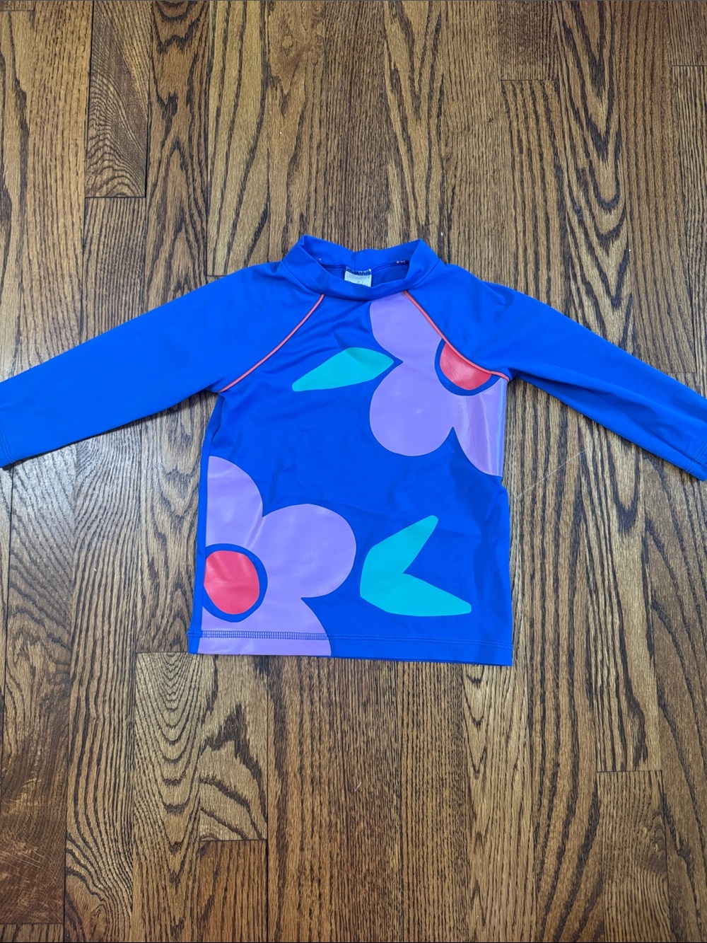 Mini Boden Rash Guard 3-4Y Blue Floral Long Sleeve Swim Top UPF